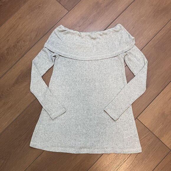 Eri + Ali Silver Gray Naples Off-the-Shoulder Fold-over Sweater Size XS - Picture 2 of 5